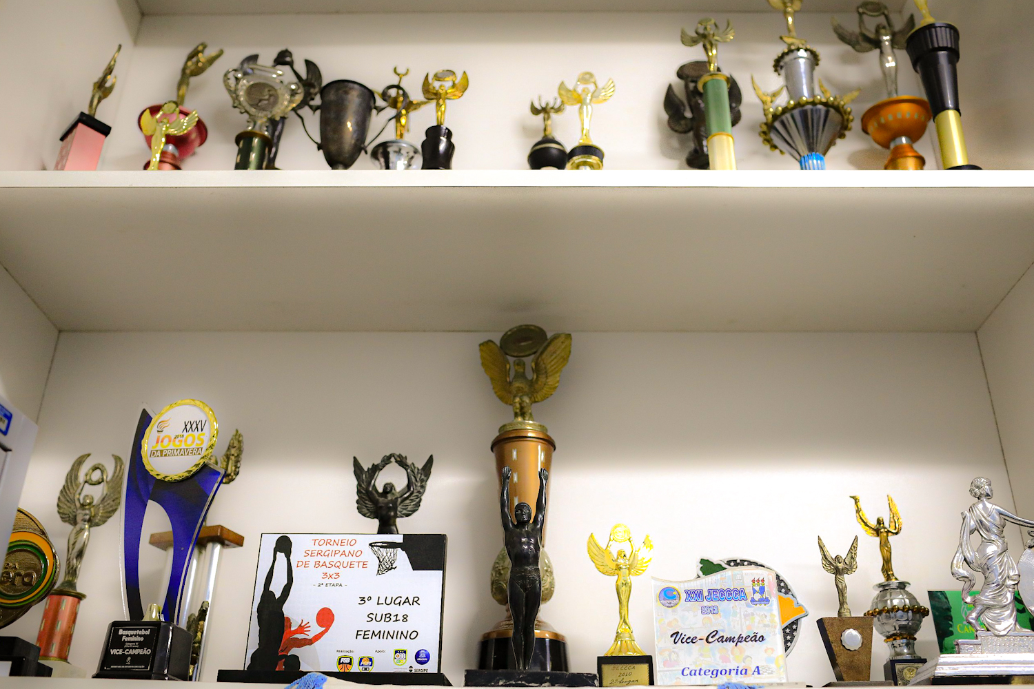 Troféus de atividades esportivas acumulados ao longos dos anos pelos alunos do Codap (Foto: Elisa Lemos/Ascom UFS)